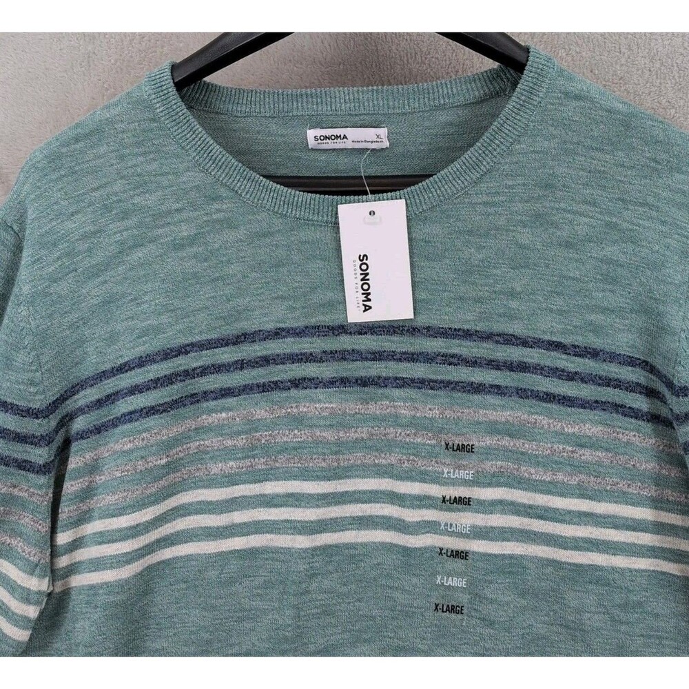 Sonoma Goods for Life Supersoft Sweater Men’s XL Green Stripe Crew Neck NWT 🔹